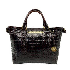 Brahmin Brown Croc Embossed Leather Mini Asher Convertible Satchel Bag